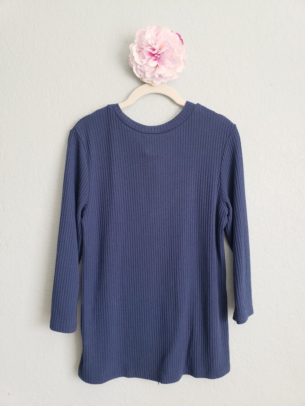 Modcloth Navy Blue Ribbed 3/4 Sleeve Ribbon Top - Picture 6 of 6